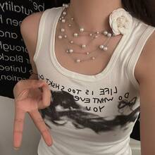 CIREY 1pc Long Pearl Necklace, Elegant Palace Style Delicate Soft Sweater Chain - White Pearl - View 4