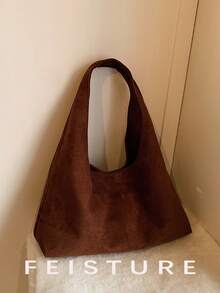 1 件 FEISTURE 绒面革面料大号日常通勤单肩包，时尚宽敞的手提包，带磁扣，适合日常外出、约会、通勤 - 咖啡 - 查看 8