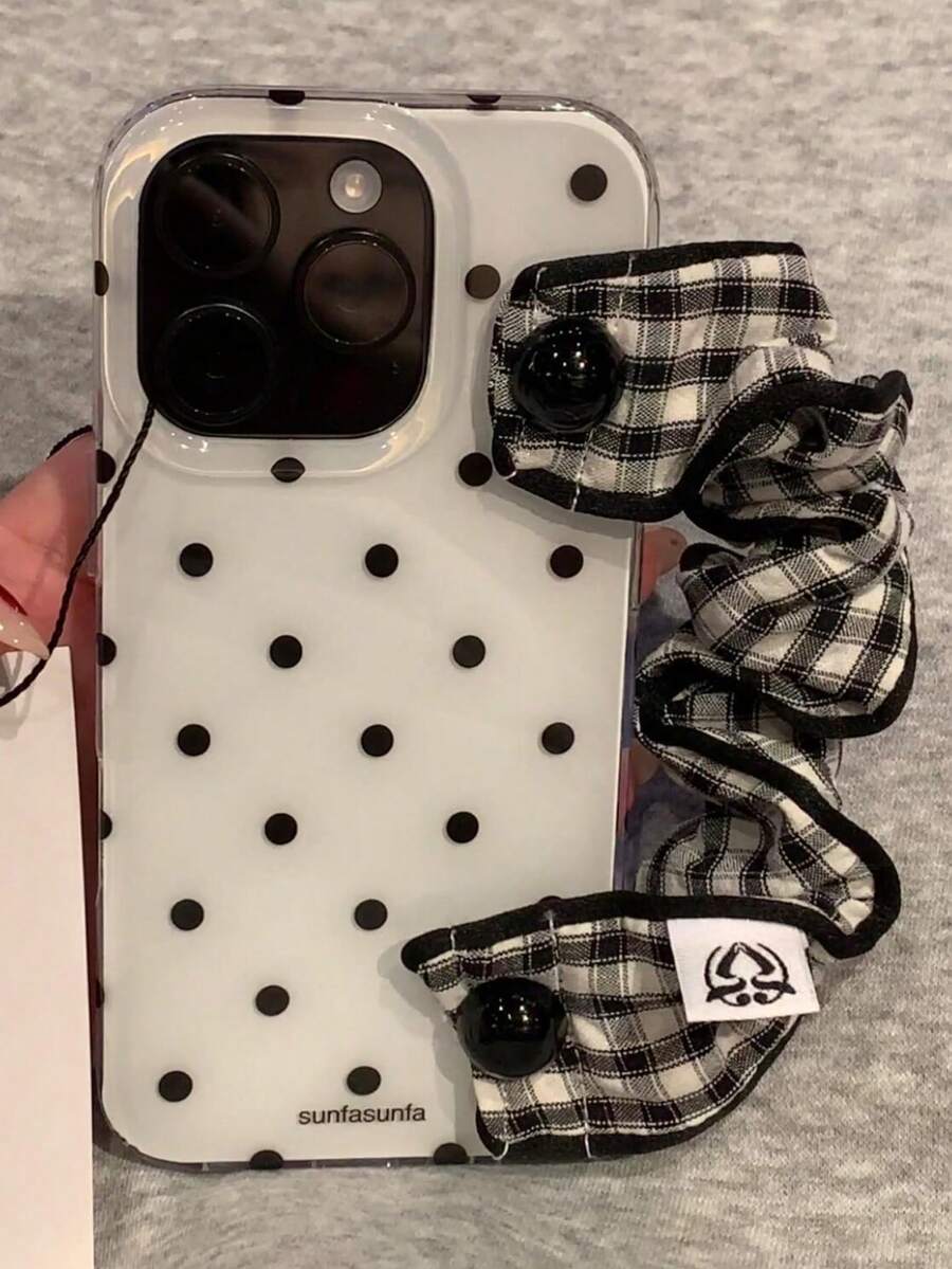 Cute Sweet Girl Polka Dot Soft Phone Case Compatible With IPhone 17 16 15 14 13 12 11 Pro Max 14 15 16 Plus 17Air Simple Y2K Grid Wristband Cover