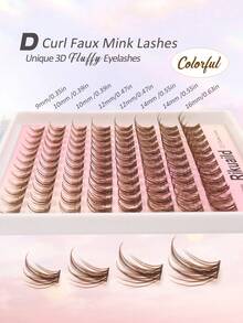 Rikuaild 96pcs Brown False Eyelashes, D Curl Fluffy Criss-Cross Fine Pointed Type Individual Lashes, Natural Soft Mixed Style, Daily DIY Makeup, False Lash Clusters, Individual False Lashes - D - View 6