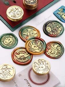 1PC Halloween Series Wax Seal - Classic Retro Design, Suitable For Envelopes/DIY Handmade Decoration Party Invitations And Gifts/Graduation Parties/Desktop Decoration Seals, Beautiful Witch, Castle And Halloween Element Patterns Brass Seal Heads