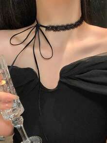 2024 新款女士蝴蝶结蕾丝领带颈链，优雅多层锁骨链首饰