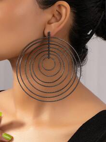 1 Pair Women's Multi-Layer Big Round Hoop Earrings, Gorgeous Floral Shaped Exaggerated Earrings, Suitable For Daily Wear, Gift, Festival - Gun Black - View 8