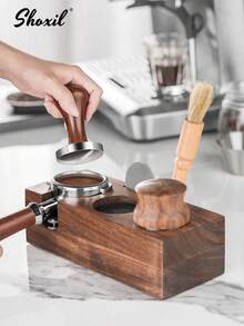 shoxil 1pc Coffee Tamper Base, Coffee Machine Portafilter Accessory, Coffee Portafilter Holder, Solid Wood Tamper Stand, Powder Distribution Base, Tamper Aid Tool, Beechwood/Walnut Wood