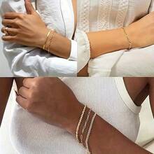 5pcs Bohemian Minimalist Hand Jewelry  Metal Chain Set Multi-Layered Chain Minimalist Bracelet For Women - Yellow Gold - View 6