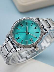 1 件女士银合金表带石英表，时尚简约休闲风格，带日历功能，适合日常佩戴 - 銀色 - 查看 2