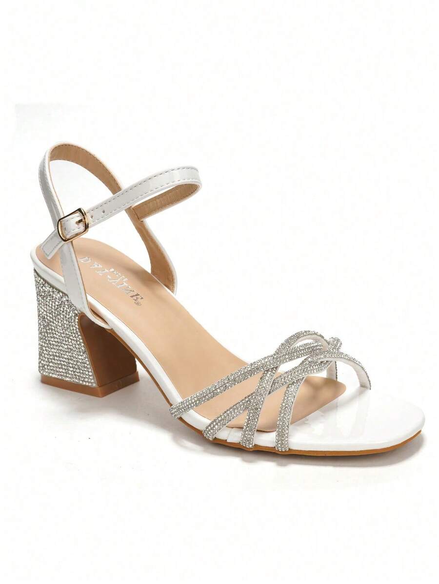 RevReaL Crystal-Strapped Block-Heel Sandals - Dance-Floor Ready, Bohemian Party - White - View 1