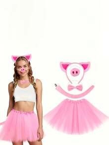 Bộ 5 món trang phục hóa trang chú heo hồng cho lễ hội, phụ kiện cosplay dự tiệc. - Hồng - Xem 3