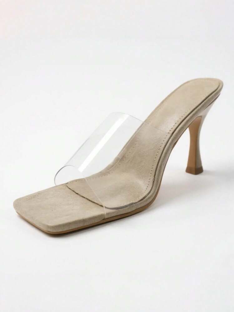 Women Square Open Toe Transparent Strap Sexy High Heels Sandals - 裸體 - 查看 2