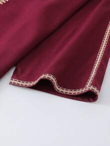 Elegant Moroccan Traditional Style Muslim Men's Kaftan Robe Gandoura Middle Sleeve Thobe For Prayer Traditional Islamic Weddings Wear Festivals Cultrual Clothing North Africa Traditional Islamic Long Robe - Red - View 6