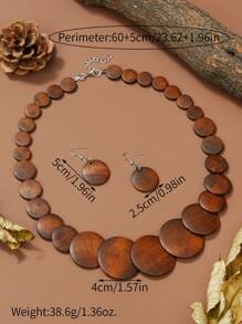 3pcs/Set Bohemian Style Round Pendant Necklace & Earrings Jewelry Set, Suitable For Women's Daily Wear