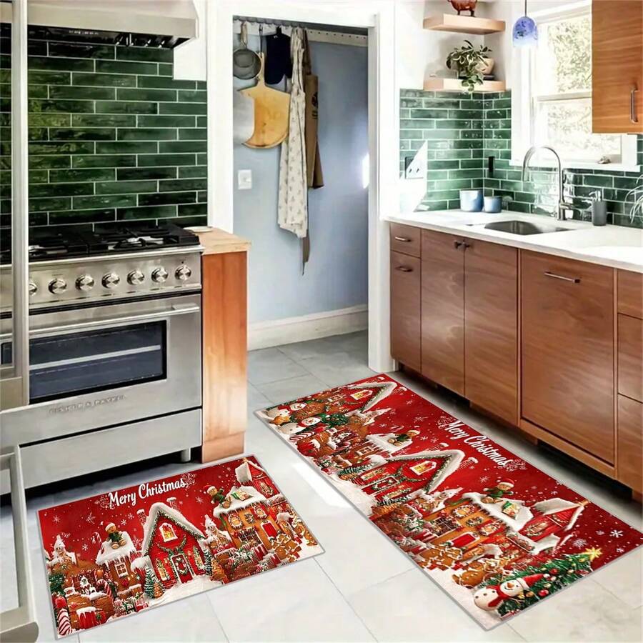 Holiday Reindeer Christmas Doormat - Vibrant Holiday Decor, Non-Slip Backing, Machine Washable, Polyester Entrance Rug, Suitable For Indoor/Outdoor Use, Easy To Clean, Perfect For Winter, Christmas Decoration Bathroom Kitchen Decor