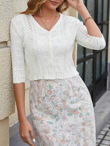 Women's Bolero Shrug 3/4 Sleeve Cropped Cardigan Knit Sweaters Open Front Spring And Summer Casual Elegant Jacket For Dresses - trắng - Xem 5