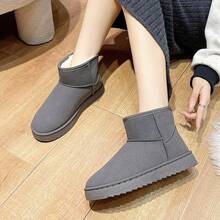 女士运动户外鞋、雪地靴，新款加绒加厚鞋，女士冬季平底百搭学生面包鞋 - 灰色 - 查看 6