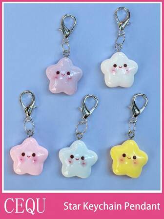 1 件树脂星形弹簧锁拉链吊坠钥匙扣可爱时尚配饰适用于包包星星吊饰小礼物