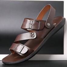 Men's Fashion Buckle Slippers, Minimalist Large Size Comfortable Outdoor Open-Toe Sandals, Daily Versatile Casual Non-Slip Mens Shoes - 棕色 - 查看 6