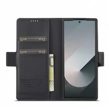 OUKNOEO Fashion Business Faux Leather Phone Case, Compatible With Samsung Galaxy Z Fold 7 6 5 4 3, With Pen Slot And 3 Card Slots, Anti-Theft Plush Wallet Style Protective Cover - Black - View 9