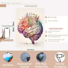 3 件套人体解剖学水彩画套装 - 带有花卉图案的大脑、心脏和肺 | 医学抽象帆布墙面艺术，适用于家居装饰 | 可选框架海报，适用于卧室装饰、客厅装饰、办公室装饰、带框架的墙面艺术 - 彩色 - 查看 12