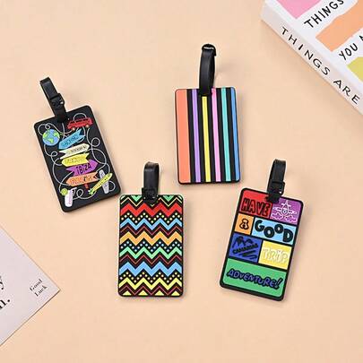 4件套创意彩色卡通图案PVC软行李牌可爱动漫行李牌（图案随机，不固定）