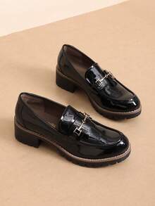 Women's Loafers Shoes Slip-On Chunky Platform Comfortable Dressy Business Casual Fashionable Flatform Loafers - ĐEN-PAT - Xem 2