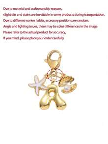 Gold Bubble Letter Cute Necklace Pendant Bag Charm - Lucky Crystal Pendant Decorated With Natural Seashell And Starfish Accessories, Letter A-Z, Essential Beach Outfit Accessory, Bohemian Vintage Style - Multicolor - View 11