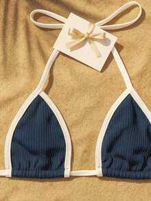 Annaruga Ribbon Bikini Set Curtain Style Beachwear Swim Look Elegant Sensual - 藏蓝色 - 查看 3