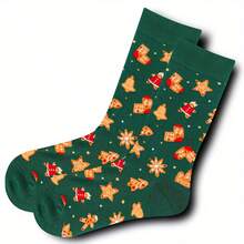 1 pereche unisex cadou de Crăciun cu fursecuri, Moș Crăciun, șosete cu model de pom de Crăciun, mărime europeană, elastice, calde, confortabile, durabile, toamnă/iarnă, cadou de Crăciun, toamnă