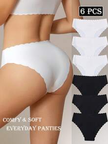 6pcs Seamless Women's Briefs Elegant Solid Color Panties