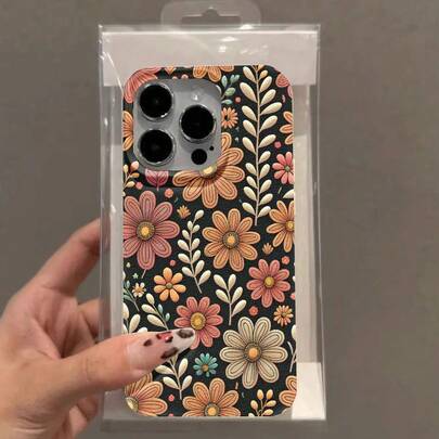 Vintage Floral Pattern Commuter Series Phone Case Suitable For IPhone 11, 12, 14 Pro Max, 15 Pro Max, 16, 13, 14, 15, Plus, Pro Models, Fashionable Personal Use, Also An Excellent Gift For Friends And Family