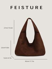 1 件 FEISTURE 绒面革面料大号日常通勤单肩包，时尚宽敞的手提包，带磁扣，适合日常外出、约会、通勤 - 咖啡 - 查看 5