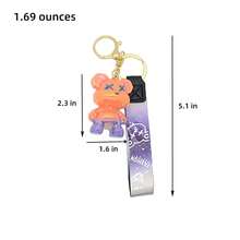 Llavero de oso acrílico degradado, llavero de oso de colores lindos, llavero creativo de cuerda dinámica de resina con colgante de animal de metal