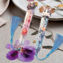 1pc Acrylic Bookmark, Cat Pattern - Cute Transparent Bookmark With Tassel, Ideal Gift For Book Lovers - Multicolor - View 5