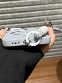 1 件豪华 Lightning 磁性手机壳，带短尼龙挂绳相机支架，适用于 iPhone16 15 14 13 12 11 Pro Max Plus 柔软硅胶后盖，防水防震防摔防刮 - 灰色 - 查看 6