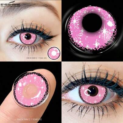  Eyeshare 2pcs Pink Contact Lenses Anime Cosplay Lenses Multicolored Lenses Yellow Lenses Yearly Halloween Costume Cosplay
