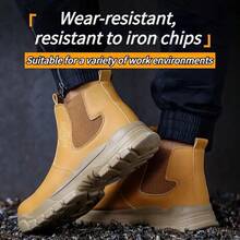 Lightweight High-Top Steel Toe Work Shoes, Anti-Static Labor Protection Boots, Warehouse Logistics, Convenient Pull-On And Lace-Free -Men Shoes For Work - Màu vàng - Xem 4