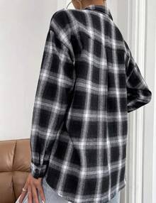 Womens Fashion Flannel Buffalo Plaid Shirt Button Down Long Sleeve Casual Loose Collared Shirts Blouse Top
