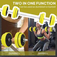 HOMCOM 20KGS 2-In-1 Dumbbell & Barbell Adjustable Set Strength Muscle Exercise Fitness Plate Bar Clamp Rod Home Gym Sports Area, Yellow - Yellow - View 3