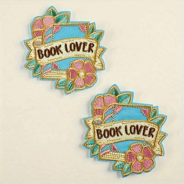 2 Stücke Blumen- & Buch-Muster bestickte Bügel-Aufnäher, dekorative Accessoires für Kleidung, Taschen, Hüte usw., können als Geschenke verwendet werden