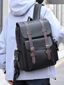 14.7英寸笔记本电脑背包大容量背包适合青少年男生男士PU皮革背包男书包带拉链高品质