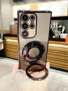 New Gradient Glitter Electroplated TPU Phone Case With Hidden Crystal Ring Holder, Compatible With IPhone 17/6/7/8/X/XS/XR/11/12/13/14/15/16/16e, Galaxy S22/23/24/25/S24 FE/S25 EDGE, A04/05/06/A07/A14/A15/A16/A17/A24/A25/A34, Redmi Note 9/10/11/12/13/14, Redmi 9/10/12/13C/14C/A5, OPPO, MOTO, Honor X, HW, Realme C53 C55 - Black - View 4