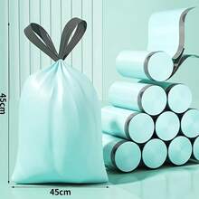 100 个超大加厚超强浅蓝色塑料垃圾袋，带黑色系带手柄 - 45 厘米 X 78 厘米，耐用防漏，适合家庭和办公室使用，家庭整理 | 系带封口 | 耐用塑料袋 - 彩色 - 查看 2