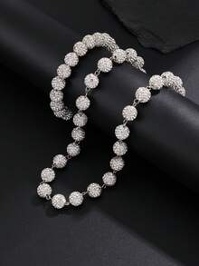 2pcs/Set European & American Men's Versatile Hip-Hop White Diamond Ball Necklace & Bracelet Set, Unique Men's Necklace, Beaded Bracelet Jewelry - White - View 6