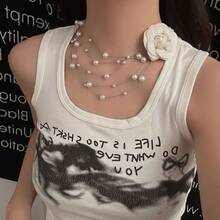 CIREY 1pc Long Pearl Necklace, Elegant Palace Style Delicate Soft Sweater Chain - White Pearl - View 2