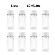 12个/套，8盎司塑料果汁瓶带盖，4盎司/5盎司/12盎司/16盎司可重复使用饮料瓶，迷你冰箱瓶，塑料迷你果汁容器，适用于榨汁、制作冰沙、茶和自制饮品，便携式配件收纳 - 白色 - 查看 20