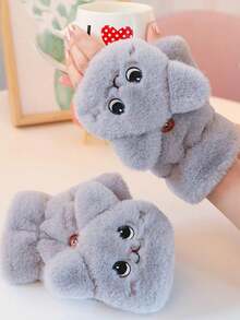 1 双卡通可爱休闲街头派对涤纶刺绣露指兔毛手套，温暖厚手套女士冬季派对、约会、学生1 双卡通可爱休闲街头派对涤纶刺绣露指兔毛手套，温暖厚手套女士冬季派对、约会、学生 - Flap Mittens - 查看 9