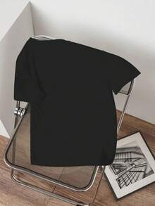 T-shirt à manches courtes imprimé graphique et slogan, style streetwear décontracté pour femme, idéal pour l'automne et l'été. - Noir - Voir 3