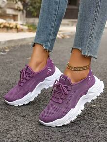 FZY Ventilating Mesh Sports Shoes] Lightweight And Breathable Mesh Sports Shoes With EVA Sole, Comfortable Ankle Support, Lace-Up Low-Top Running And Tennis Shoes, Suitable For Both Men And Women, Retro Style, Suitable For All Seasons, Fitness Shoes, Elegant Women's Sports Shoes, Perfect For Wearing On Valentine's Day, Multi-Functional Suitable For Middle-Aged And Elderly Women's Shoes, Fashionable Women's Winter Sports Shoes, A Must-Have Item For Valentine's Day Outfits, Discounted Women's Shoes, Winter Lady's Hiking Shoes - 紫色 - 查看 5