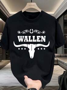 Camiseta de hombre 100% algodón con gráfico de toro de cuernos largos, cuello redondo, mangas cortas, cómoda y versátil, camiseta de moda callejera para hombre, adecuada para la vida diaria en casa o actividades al aire libre, divertida camiseta de regalo de verano y otoño. - Negro - Ver 3