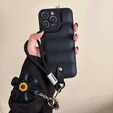【店舗人気モデル】For i Phone 16/15/14/13 Pro Max用のフォンケースセット。800 Apple Down Jacketデザインのフローイングサンドとサンフラワー柄を特徴としています。シリコン製で落下保護機能があり、クリエイティブでミニマリストなスタイルで、ユニークな液体スプレー花のリネアードを備えています。日常使用に適しており、複数の色で提供されています。 - ブラック - チェックする 2