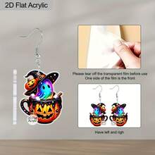 2D Flat - 1 Pair Gothic Y2K Style Earrings - Halloween Pumpkin Cup With Colorful Ghost Design, 304 Stainless Steel Mount, Suitable Daily Wear Or Giving, Halloween Jewelry